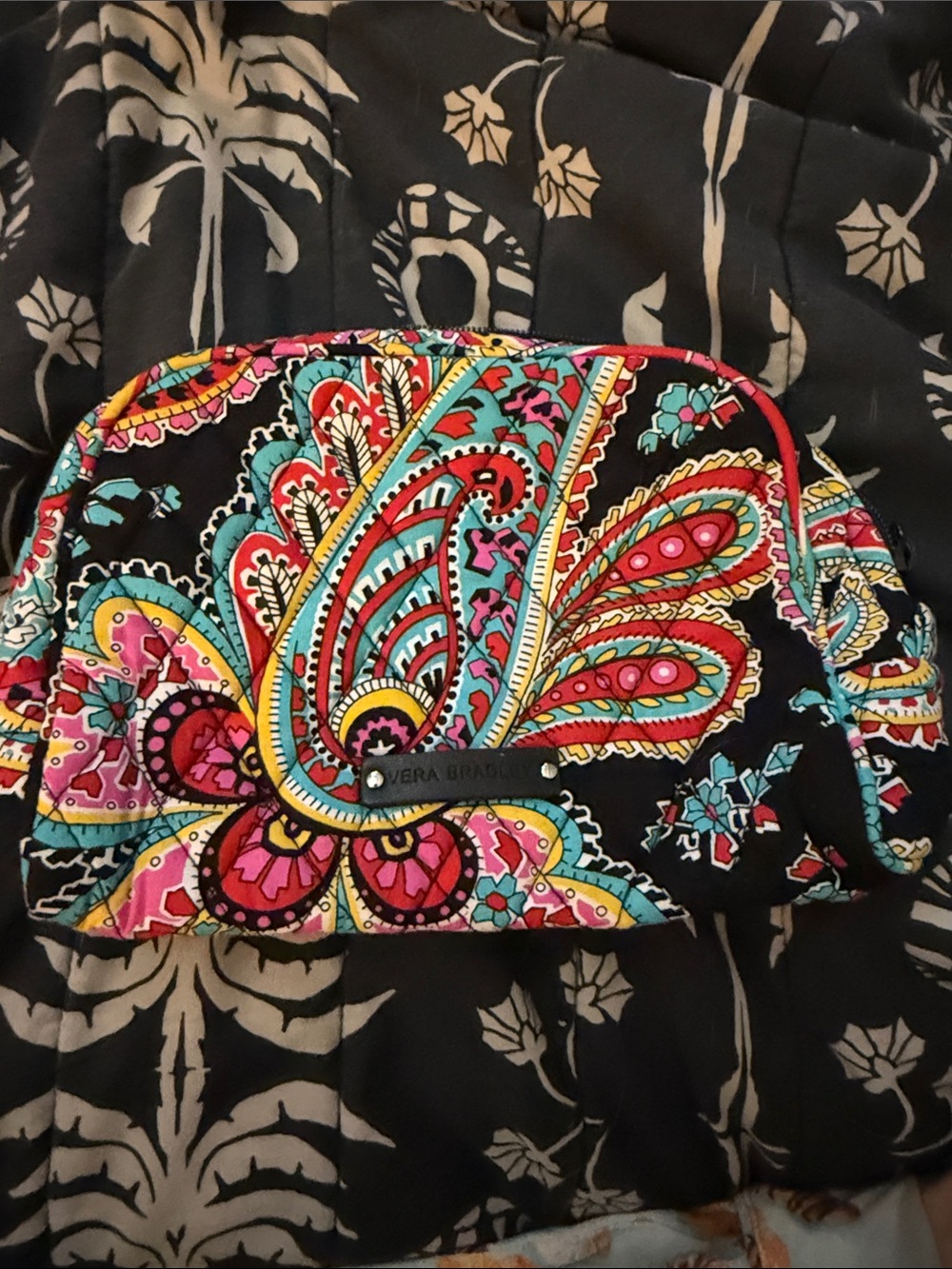 Vera Bradley Retired Black Floral Paisley Cosmetic Case